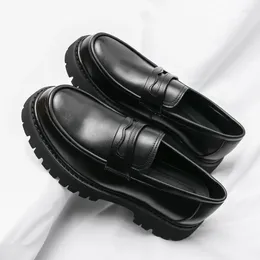 Casual Shoes Autumn Black Oxford Men Thick-soled Large-capped Muffins Formal Business Slip-on Leather
