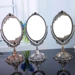 1pc Metal Desktop Antique Decorative Mirror, Vintage Rotating Double Sided Makeup with Frame, Tabletop Oval Vanity Mirror for Bathroom Bedroom