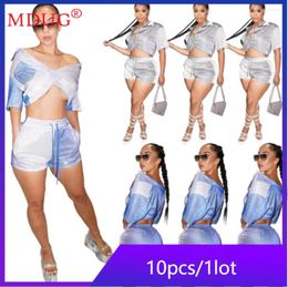 Women's Tracksuits 10sets Summer Shorts Outfits For Women Two Piece Sets Bulk Items Wholesale Lots Casual Short Sleeve Y2k M13304