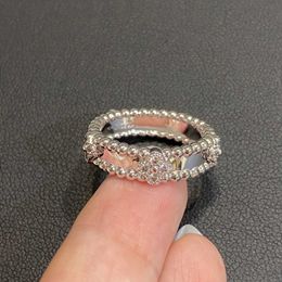 Designer Van Ring Pure Silver Narrow Plate Kaleidoscope Clover Index Finger Couple Female Full Diamond Lucky Personality Tail SIGY