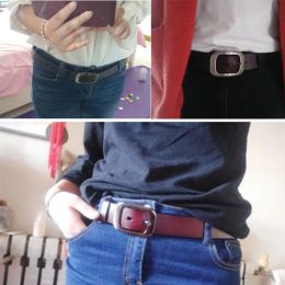 VATLTY New Genuine Leather Belt for Women Alloy Silver Buckle Brown Belt Female 2.8cm Thin Belt Ladies Straps Trousers Waistband