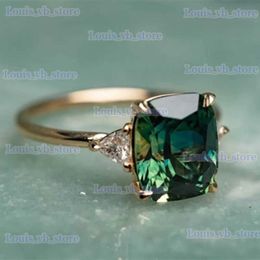 Band Rings Elegant Square Ring for Women Fashion Gold Color Inlaid Green Zircon Wedding Rings Bridal Engagement Jewelry T240330