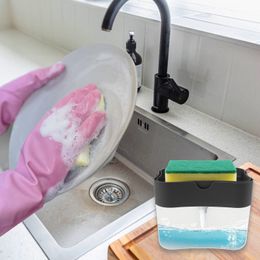 Leeseph Dish Soap Dispenser and Sponge Holder for Kitchen Sink, Washing Counter Top Soap Dispenser with Sponge Included