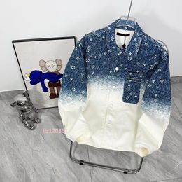 2024ss Spring Designer Mens Casual Fashion Polo Neck Denim Shirt Womens Gradient Printed Cardigan Mens Dress Shirt Men Shirts Designer Luxury Shirt M-xl