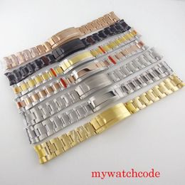 Watch Bands 20mm Width 904L Oyster Stainless Steel Bracelet Black PVD Gold Plated Deployment Buckle Wristwatch Parts297P