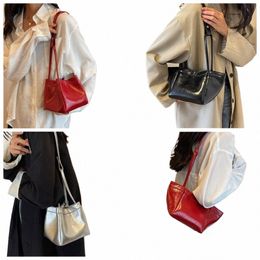 solid Colour Sier Crossbody Bag Handbag Korean Style PU Bucket Bag Fi Design Large Capacity Shoulder Bag Girls/Female I4z5#