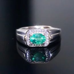 Natural Emerald ring 925 silver Fine Jewelry Gift For mens 240322
