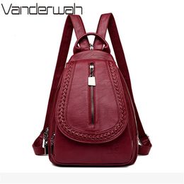 Women Soft Leather Backpacks Vintage Female Shoulder Crossbody Bags Sac A Dos Travel Ladies Bagpack Mochilas School Bag for Girl 240323