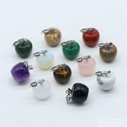 Pendant Necklaces Pendant Necklaces Wholesale Carved Polished Natural Quartz Crystal Apple Paperweight Decoration For Christmas Birthd Dhudc