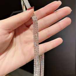 Shining Luxury Alloy Rhinestone Hairbands For Women Long Chain Tassel Bands Crystal Headband Wedding Hair Band Accessories