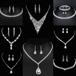 Valuable Lab Diamond Jewellery set Sterling Silver Wedding Necklace Earrings For Women Bridal Engagement Jewellery Gift a5Xd#