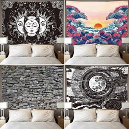 Tapestries Great Wave Of Kanagawa Tapestry Mandala Wall Hanging Feather Carpet Cloth Boho Bedspread