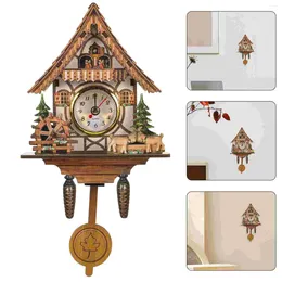 Wall Clocks Home Living Room Cuckoo Wooden Pendulum Bedroom Clock Decor Indoor Vintage Bird House Hanging