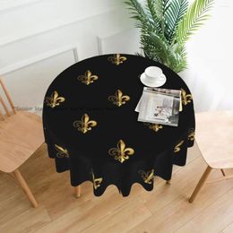 Table Cloth Round Tablecloth Golden Fleur De Lis Pattern Cover Washable For Tea