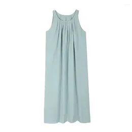 Casual Dresses Women's Green Dress Summer Backless Folds O-Neck Loose A-line Vestidos Breathable Sleeveless Mid-Calf Length Beach 2024