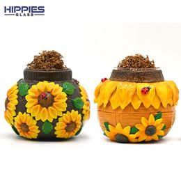 1pc,11cm/4.3in,Polymer Clay Tobacco Storage Jar With Cute Pumpkin Sunflower,Moisturizing Jar,Borosilicate Glass Cigarette Leaf Jar,Smoking Accessaries