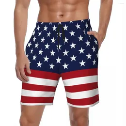 Men's Shorts Men Gym American Flag Classic Swimming Trunks Patriotic Stars And Stripes Quick Drying Running Beach Short Pants