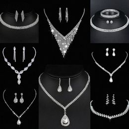 Valuable Lab Diamond Jewelry set Sterling Silver Wedding Necklace Earrings For Women Bridal Engagement Jewelry Gift v08s#