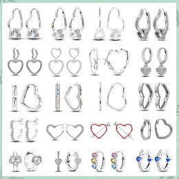Hoop Earrings 925 Silver For Women Sparkling Pave CZ Heart-shaped Series Round Love Fit Original Wedding Drop Earring Jewelry