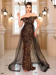 Runway Dresses Sequined Evening Prom Dresses Ball Gown Mesh Skirt Hot Black Gold Party Long Off Shoulder Slveless T240330