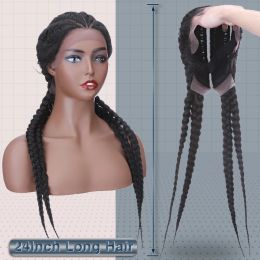 My-Lady Synthetic 24inch Cornrow Braids Wig With Baby Hair Double Dutch Braid Lace Front Wig For Black Women Wholesale Afro Wig