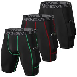 3 Pack Mens Compression Shorts Cool Dry Running Base Layer with Phone Pockets for RunningTraining Workout Gym 240323