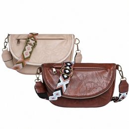 women Fi Sling Bag Large Capacity PU Leather Soft Shoulder Bag Adjustable Guitar Strap Half Mo Crossbody Bag Travel Bags F3CA#