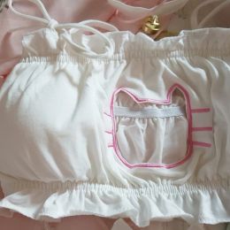Cute Anime Cat Girl Japanese Bra & Panties Set Wirefree Soft Underwear Sleep Intimates Kawaii Lolita Hollow Out Kitty Nightwear