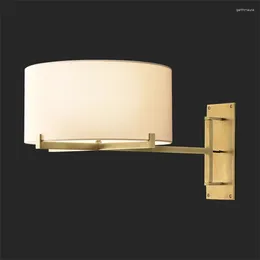 Wall Lamps American All-copper Luxury French Retro El Room Bedside Aisle Fabric Shade Sconces Lights LED Lighting