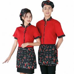 summer Waiter Short Sleeve Men and Women Hotel Restaurant Food Delivery Staff Work Clothes Restaurant Bar Uniform Half Sleeve Cu M6Mx#