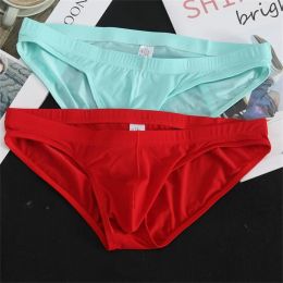 2Pcs Men's Ice Silk Briefs Panties Transparent Quick-dry Underwear Low Waist Solid Color Underpants Male Breathable Sport Shorts