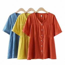 new 2022 Ladies Summer Plus Size Tops For Women Large Size Blouse Short Sleeve Loose Blue Red V-neck Fold Shirt 3XL 4XL 5XL 6XL k33z#