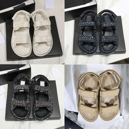 Women Calfskin Dad Sandals Designer Platform Slides Flats Buckle Slip On Ankle Strap Beach Shose With Box 542