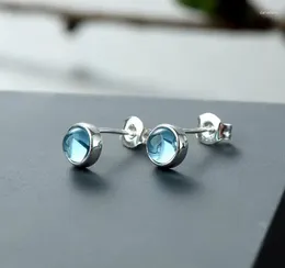 Stud Earrings 925 Sterling Silver Crystal From Austrian Natural Blue Topaz For Women High-grade Elegant Girl Jewellery