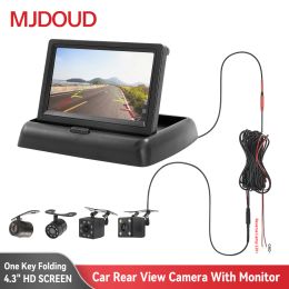 MJDOUD Car Rear View Camera with Monitor Folding 4.3" TFT LCD HD Screen Reverse LED Backup Reversing Camera for Vehicle Parking