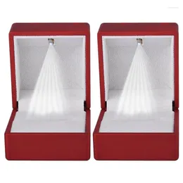 Jewelry Pouches 2X Rings Display Box Storage Soft Velvet Tray Case Holder Stand LED Light Ring Red