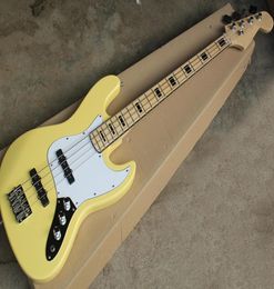 Special Yellow 4 Strings Electric Jazz Bass with White PickguardMaple FingerboardCan be Customised As Request3776337