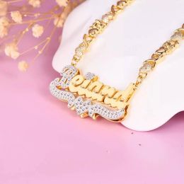 Personalised Necklace Custom Gold Plated Name Necklace Teddy Heart XOXO Chain Double Layer Two Tone with Heart Necklace