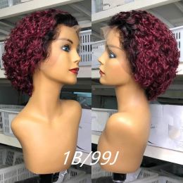 Short Bob Wig 99J Ombre Color Lace Front Human Hair Wigs For Black Women Culry Natural Wig Blonde Pixie Cut Wig Pre Plucked