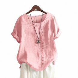 women's Short Sleeve Cott Linen Beautiful Tunic Blouse Tops Ladies Casual Basic Shirt Plus Size Clothes L-5XL Clothing 2023 G1v3#