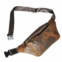 quality Crazy Horse Leather Travel Retro Fanny Waist Belt Bag Chest Pack Sling Bag Design Phe Cigarette Case For men Male 8138 k32W#