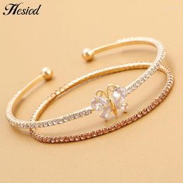 Charm Bracelets Hesiod Double Layer Crystal Butterfly Bracelet Shiny Pink Ladies Fashion Simple Women's Jewellery