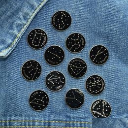 Pins Brooches Pins Cartoon Black Round Badge Constellation Symbol Meaning Enamel Funny Fashionjewelry Lapel Backpa Dhgarden Drop De Dhu0P