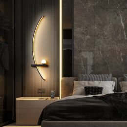 C Shape LED Wall Lamp Minimalist Stripes Black Gold Wall Sconce For Bedroom Bedside Study Home Decor Indoor Lighting Lusters