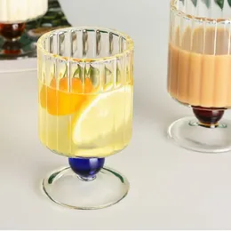 Wine Glasses 200ml Clear Nordic Ripple Style Amber Yellow Green Blue Beaded Stem Goblet Vintage Drinking Glass Cup Cocktail