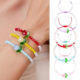 Link Bracelets Cute Tulip Flower Charm Crystal Beads Accessory Handmade Boho Braided Adjustable Women Girls Jewelry