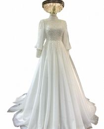 funyue Elegant High Neck Plus Size Bespoke Wedding Dr A-Line Beading Bodice Tulle Vestidos De Casamento White Bridal Dr j5OC#