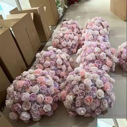 Party Decoration No The Stand60Cm Diameter Flowers Row Pink Purple Table Runner Floral Arrangement Artificial Flower Ball Drop Deliver Dh6S1