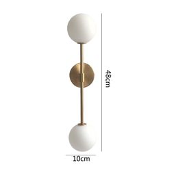 Modern Led Wall Lamp Golden Wall Lights With Milky Glass Round Ball Bedside Wall Lights Double G4 Bulbs Wall Sconce