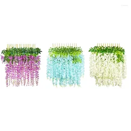 Decorative Flowers BEAU-12Pcs Wisteria Artificial Flower Silk Fake Vine Garland Hanging For Wedding Party Garden Wall Decoration